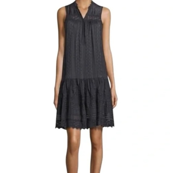 REBECCA TAYLOR Lace Silk Drop Waist Tiered Dress - Picture 1 of 6